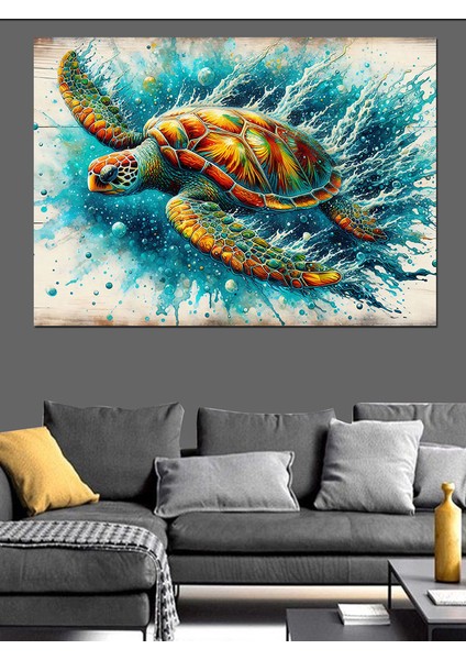 Renkli Deniz Kaplumbağası Dekoratif Kanvas - Mdf Ahşap Tablo fırsatları
