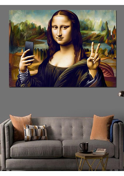 Mona Lisa Selfie Çekiyor Dekoratif Kanvas - Mdf Ahşap Tablo