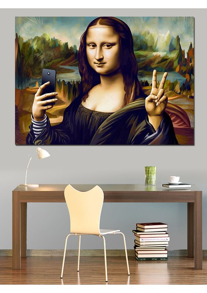 Mona Lisa Selfie Çekiyor Dekoratif Kanvas - Mdf Ahşap Tablo fiyatları