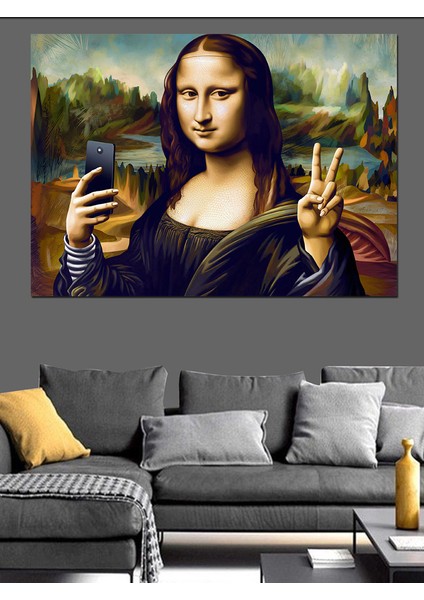 Mona Lisa Selfie Çekiyor Dekoratif Kanvas - Mdf Ahşap Tablo modelleri