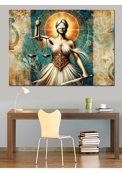 Adalet Tanrıçası Heykeli Dekoratif Kanvas - Mdf Ahşap Tablo