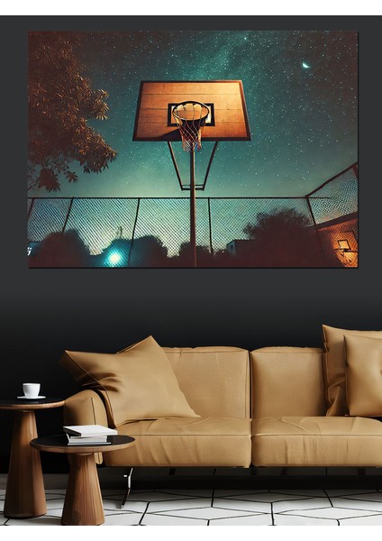 Gece Basketbol Sahası Dekoratif Kanvas - Mdf Ahşap Tablo fiyatları