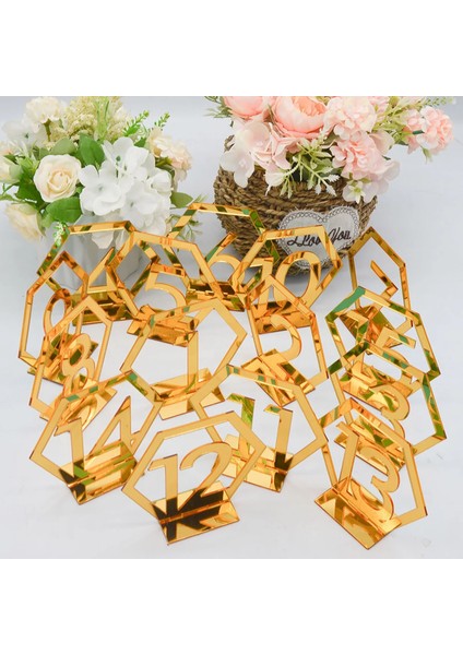 Altın Rakamı 7 1-15 Numara Akrilik Düğün Masa Numaraları Altın Masa Yer Kartları Düğün Resepsiyonu Parti Etkinliği Için Tutucu ile Standları Catering (Yurt Dışından) indirimleri