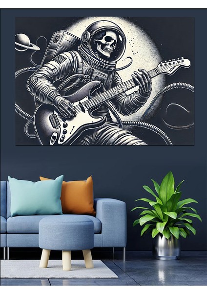 Iskelet Gitarist ve Rock Dekoratif Kanvas - Mdf Ahşap Tablo