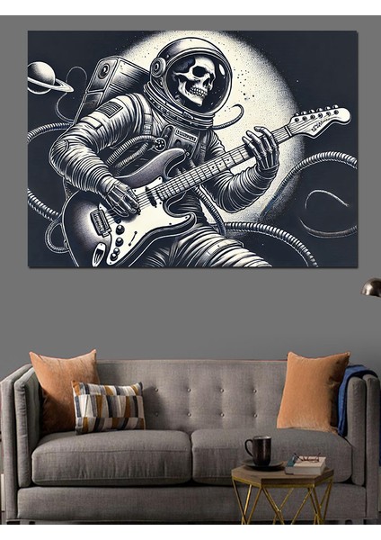Iskelet Gitarist ve Rock Dekoratif Kanvas - Mdf Ahşap Tablo