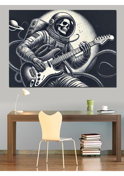 Iskelet Gitarist ve Rock Dekoratif Kanvas - Mdf Ahşap Tablo