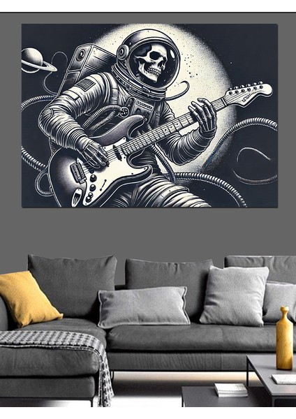 Iskelet Gitarist ve Rock Dekoratif Kanvas - Mdf Ahşap Tablo