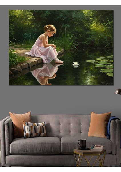 Gölde Yalnız Balerin Kız Dekoratif Kanvas - Mdf Ahşap Tablo