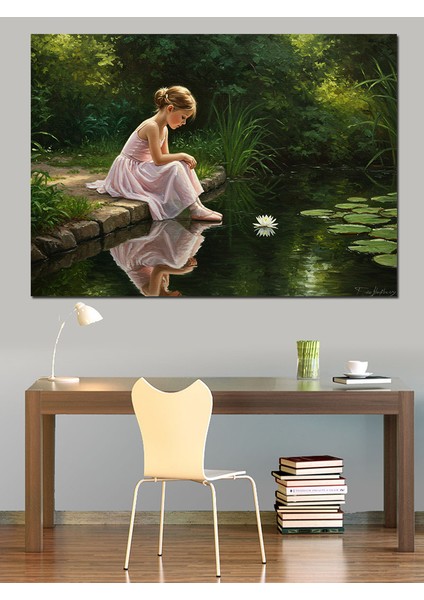 Gölde Yalnız Balerin Kız Dekoratif Kanvas - Mdf Ahşap Tablo fiyatları