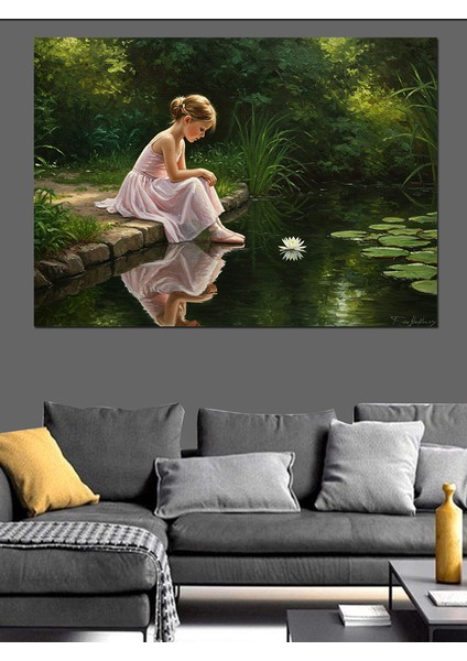 Gölde Yalnız Balerin Kız Dekoratif Kanvas - Mdf Ahşap Tablo modelleri