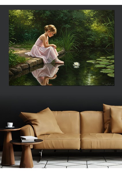 Gölde Yalnız Balerin Kız Dekoratif Kanvas - Mdf Ahşap Tablo fırsatları