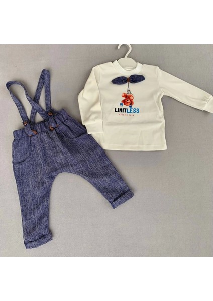 Miraylife 9-12-18 Ay Papyonlu Sweat Kot Pantolon 2li Erkek Bebek Salopet Takımı