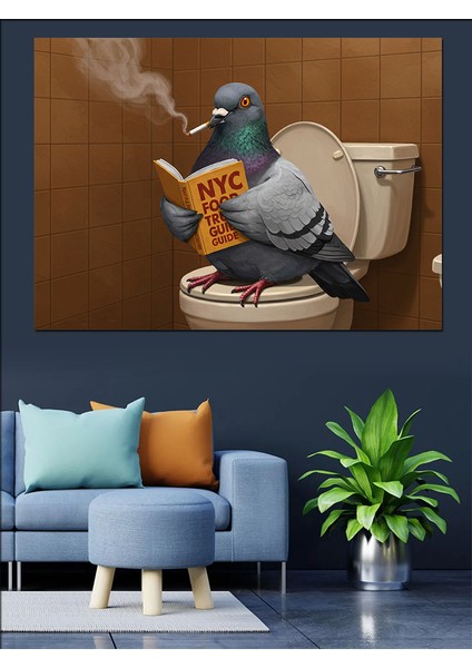 New York’ta Güvercin Mizahı Dekoratif Kanvas - Mdf Ahşap Tablo