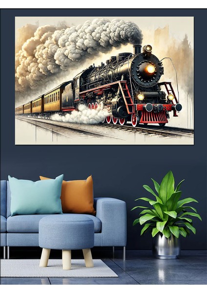 Nostaljik Buharlı Tren Dekoratif Kanvas - Mdf Ahşap Tablo fırsatları