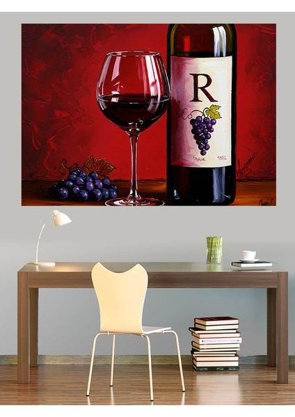 Şarap ve Üzümler Dekoratif Kanvas - Mdf Ahşap Tablo