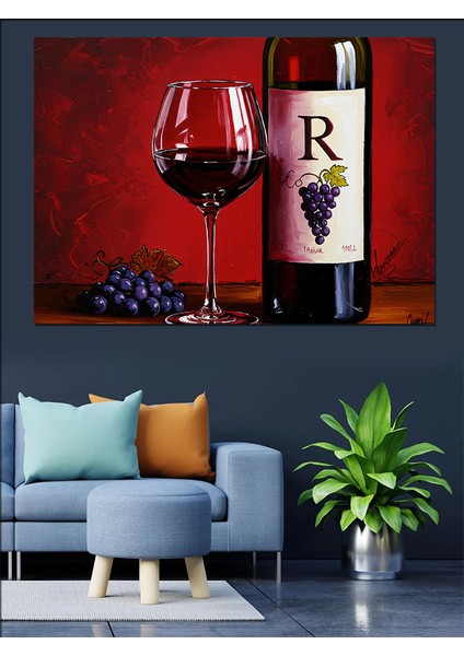 Şarap ve Üzümler Dekoratif Kanvas - Mdf Ahşap Tablo fırsatları