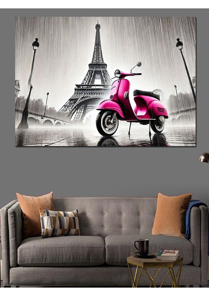Eyfel ve Pembe Motosiklet Dekoratif Kanvas - Mdf Ahşap Tablo fiyatları