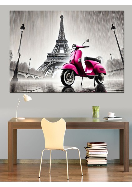 Eyfel ve Pembe Motosiklet Dekoratif Kanvas - Mdf Ahşap Tablo modelleri