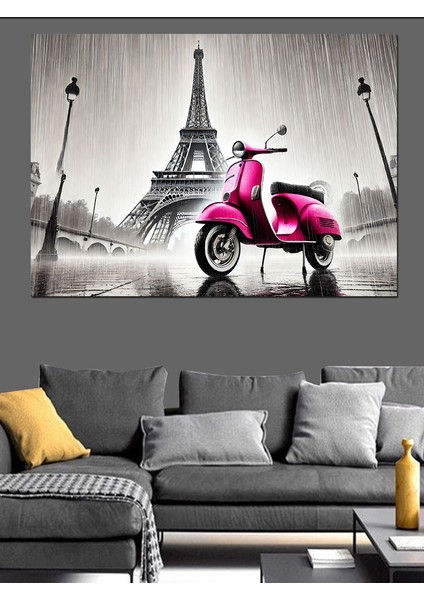 Eyfel ve Pembe Motosiklet Dekoratif Kanvas - Mdf Ahşap Tablo fırsatları