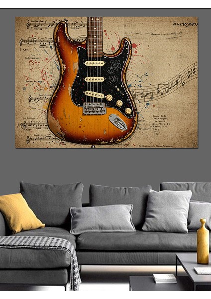 Retro Elektro Gitar Dekoratif Kanvas - Mdf Ahşap Tablo modelleri
