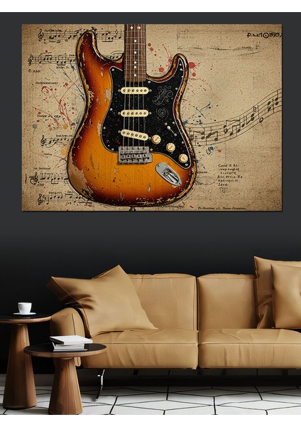 Retro Elektro Gitar Dekoratif Kanvas - Mdf Ahşap Tablo fırsatları