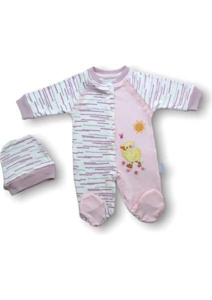 Miraylife 0-3 3-6 6-9 Ay Süslü Ördek Nakışlı Şapkalı Kız Bebek Tulumu