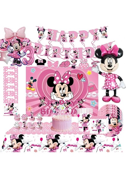 1 Takım Banner Disney Minnie Mouse Doğum Günü Partisi Dekorasyon Prenses Kızın Parti Malzemeleri Minnie Mouse Sofra Balon Afiş Kağıt Bardak (Yurt Dışından)