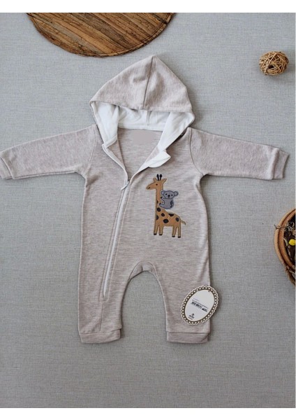 Miraylife 6-9 9-12 Ay Ef Çizgi Boy Fermuarlı Zürafa Nakışlı Kapşonlu Kız Erkek Bebek Tulumu fiyatları