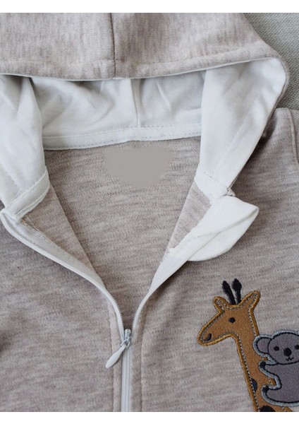 Miraylife 6-9 9-12 Ay Ef Çizgi Boy Fermuarlı Zürafa Nakışlı Kapşonlu Kız Erkek Bebek Tulumu fırsatları