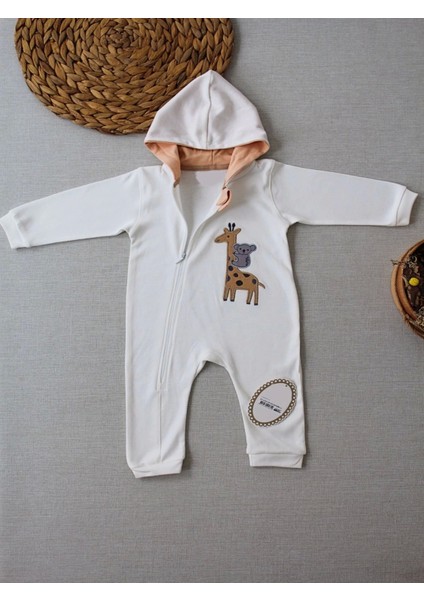 Miraylife 6-9 9-12 Ay Ef Çizgi Boy Fermuarlı Zürafa Nakışlı Kapşonlu Kız Erkek Bebek Tulumu fiyatları