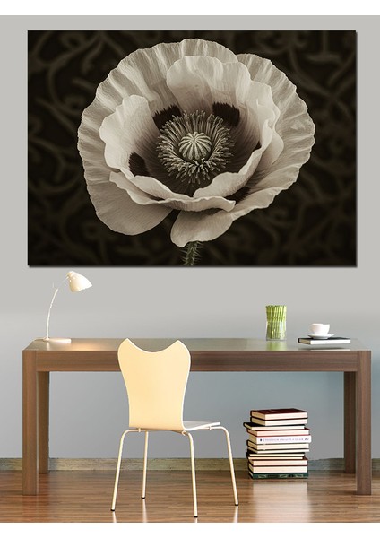 Siyah Beyaz Gelincik Çiçeği Dekoratif Kanvas - Mdf Ahşap Tablo