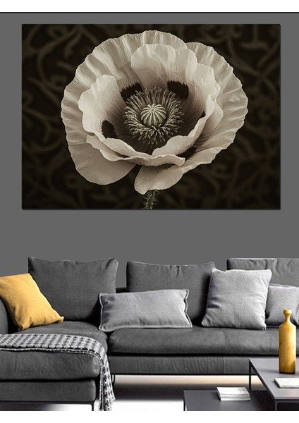 Siyah Beyaz Gelincik Çiçeği Dekoratif Kanvas - Mdf Ahşap Tablo fiyatları