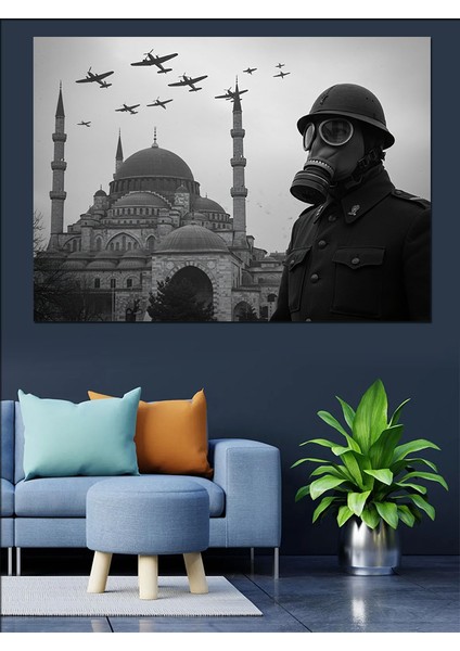 Camii ve Uçak Silueti Dekoratif Kanvas - Mdf Ahşap Tablo fiyatları