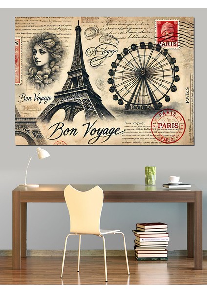 Paris ve Kartpostal Teması Dekoratif Kanvas - Mdf Ahşap Tablo