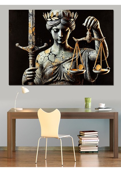 Adalet Tanrıçası Heykeli Dekoratif Kanvas - Mdf Ahşap Tablo