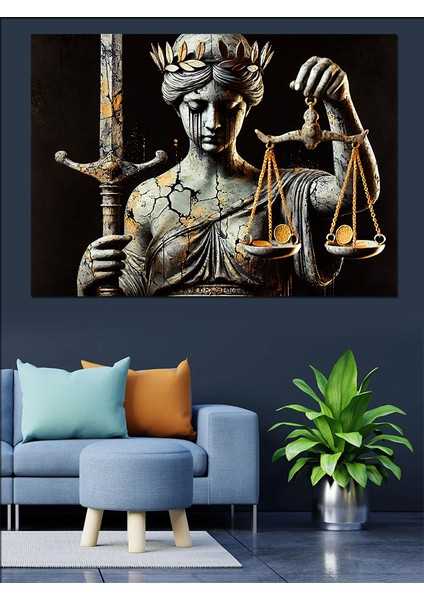 Adalet Tanrıçası Heykeli Dekoratif Kanvas - Mdf Ahşap Tablo fırsatları