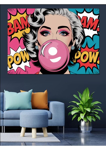 Pop Art Balonlu Kadın Dekoratif Kanvas - Mdf Ahşap Tablo