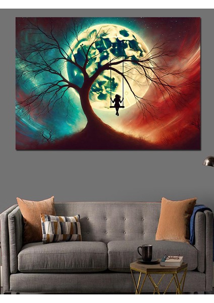 Renkli Güneş ve Yaşam Ağacı Dekoratif Kanvas - Mdf Ahşap Tablo