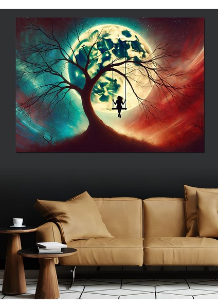 Renkli Güneş ve Yaşam Ağacı Dekoratif Kanvas - Mdf Ahşap Tablo fırsatları