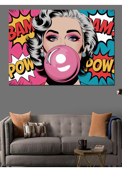 Pop Art Balonlu Kadın Dekoratif Kanvas - Mdf Ahşap Tablo