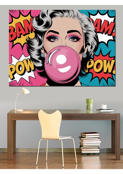 Pop Art Balonlu Kadın Dekoratif Kanvas - Mdf Ahşap Tablo