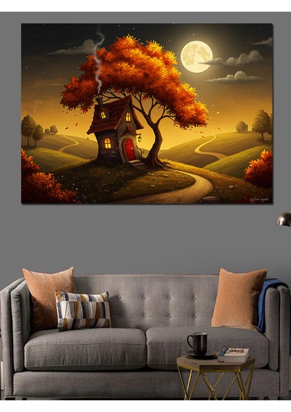 Büyülü Gece ve Ağaç Dekoratif Kanvas - Mdf Ahşap Tablo
