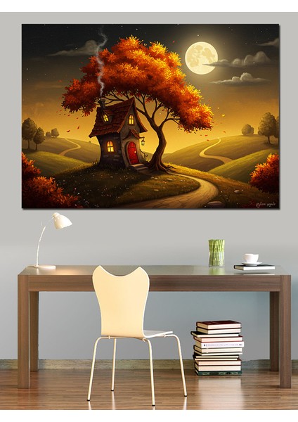 Büyülü Gece ve Ağaç Dekoratif Kanvas - Mdf Ahşap Tablo fiyatları