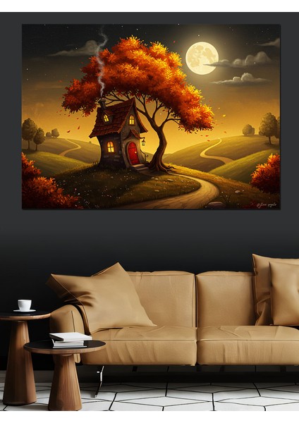 Büyülü Gece ve Ağaç Dekoratif Kanvas - Mdf Ahşap Tablo fırsatları