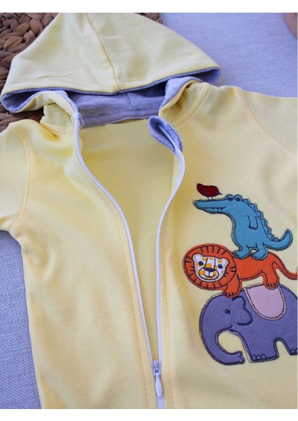 Miraylife 6-9 9-12 Ay Ef Çizgi Boy Fermuarlı Hayvanlar Alemi Nakışlı Kapşonlu Kız Erkek Bebek Tulumu fırsatları