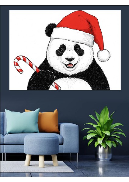 Noel Panda'sı Dekoratif Kanvas - Mdf Ahşap Tablo