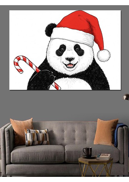 Noel Panda'sı Dekoratif Kanvas - Mdf Ahşap Tablo