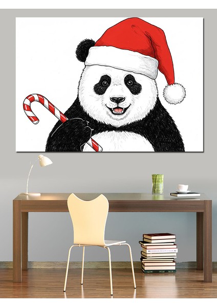 Noel Panda'sı Dekoratif Kanvas - Mdf Ahşap Tablo
