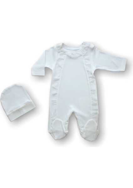 Miraylife 0-3 3-6 Ay Tüllü Fırfır Detaylı Şapkalı Uzun Kollu Kız Bebek Tulumu