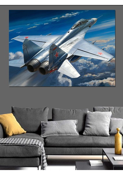 Jet Uçağı Hızla Yükseliyor Dekoratif Kanvas - Mdf Ahşap Tablo